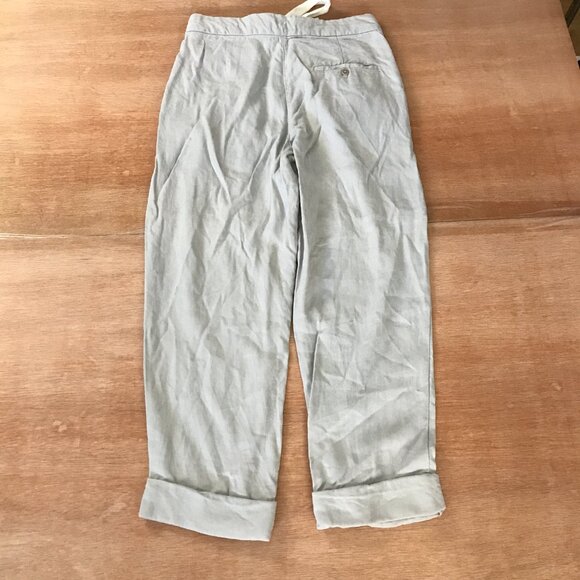 Aritzia Wilfred Pants Women 2 Gray Lyocell Linen Tie Waist Pocket Cuffed Preppy - Picture 2 of 14